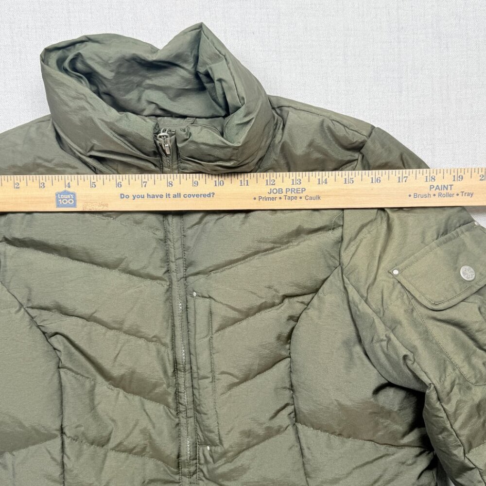 Eddie Bauer Long Puffer Down Coat Quilted Olive Green Nylon Blend Size L - Picture 5 of 9